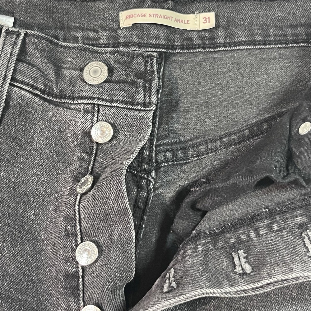 Levi's Women 31 X 27 Black Ribcage Straight Ankle Jeans High Rise Button Fly EUC - Picture 4 of 10